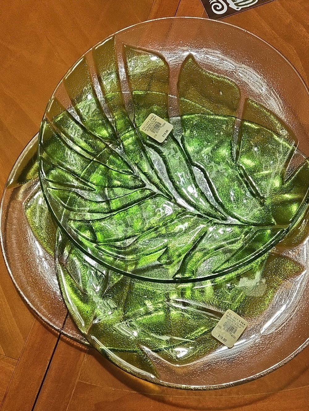 Pottery Barn Clear Glass With Green Leaf Platters /3 Total